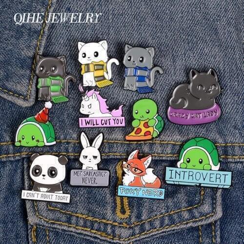 QIHE JEWELRY Animal world cartoon enamel Pins Series Metal Badges Brooches clothes bag Pins for women Cute Gifts for friends