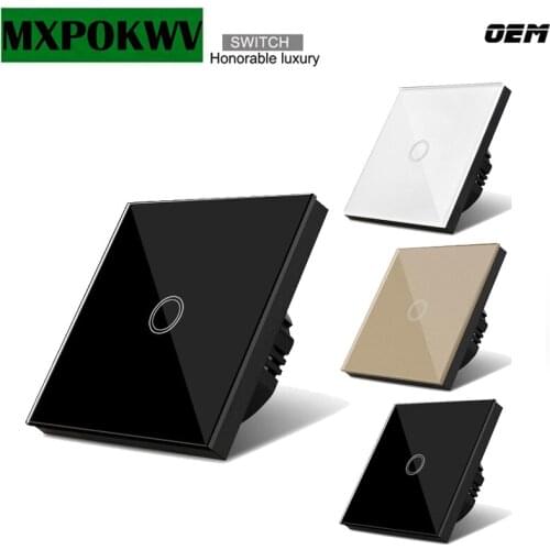 EU Standard Crystal Glass Touch Switch 1 Gang 1 Way, Smart Home Automation Module, RF Touch Sensor LED Switch 433mhz
