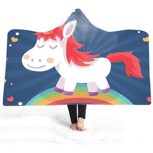 Cute Unicorn Hooded Blanket for Adults Unicorn Sherpa Fleece Blanket Cartoon Wearable Throw Blanket Hoodie Bed Bedspreads