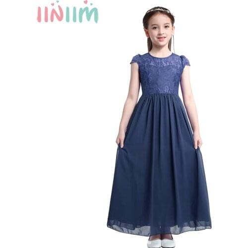 Iiniim Elegant Dress for Girls Summer Princess Wedding Dress Birthday Party Dress for Kids Floral Lace Chiffon Formal Dresses