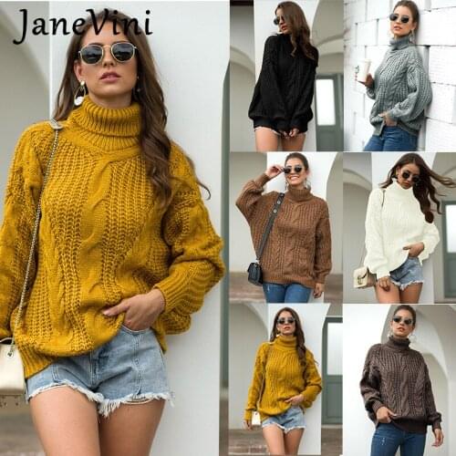 JaneVini Fashion Women High Neck Pullover Sweater 2021 Autumn Winter Long Sleeve Loose Soft Sweaters Knitted Jumpers Casual Tops