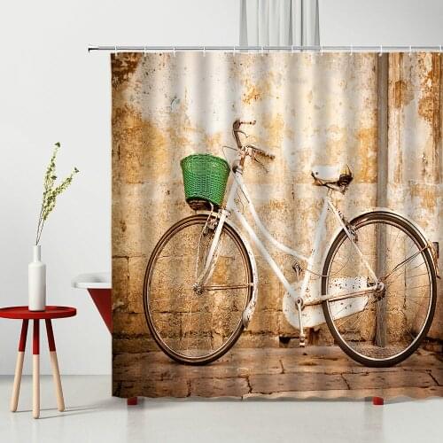 Home Bicycle Shower Curtain Set Retro Bicycle Bathroom Bathtub Decoration Waterproof Polyester