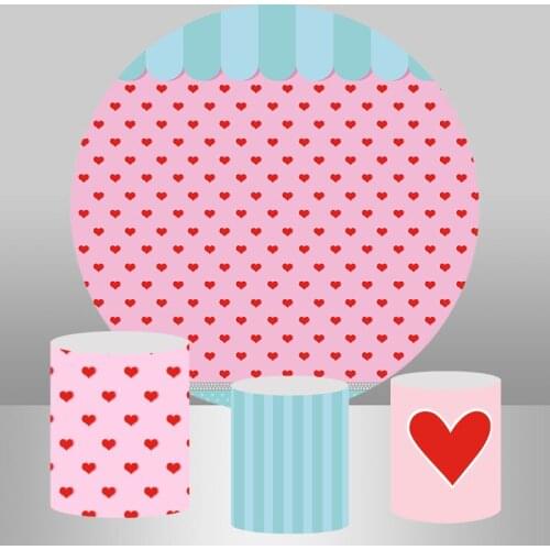 Round Circle Backdrop Red Sweetheart Polka Dots Background for photography table Banner Photo Studio Girls Birthday Backdrops