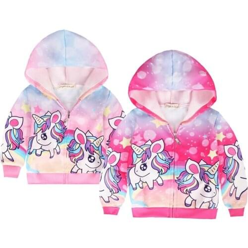 Cute Cartoon Unicorn Girls Jacket Spring Autumn Fashion Hooded Zipper Christmas Coat Birthday Party Boys Outerwear Kids Clothes
