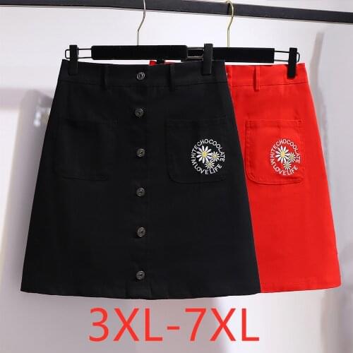 New ladies summer plus size mini skirt for women large casual loose cotton red black pocket button skirts 3XL 4XL 5XL 6XL 7XL