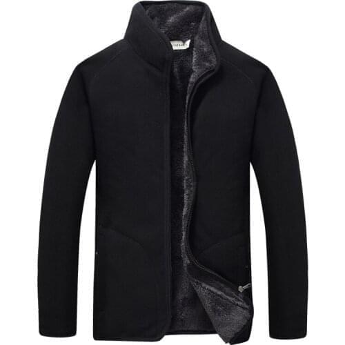 Winter Plus velvet lining Thick warm Coat Men Fleece Jacket Mens Solid color Stand Collar Large Size Outerwear Brand Clothing