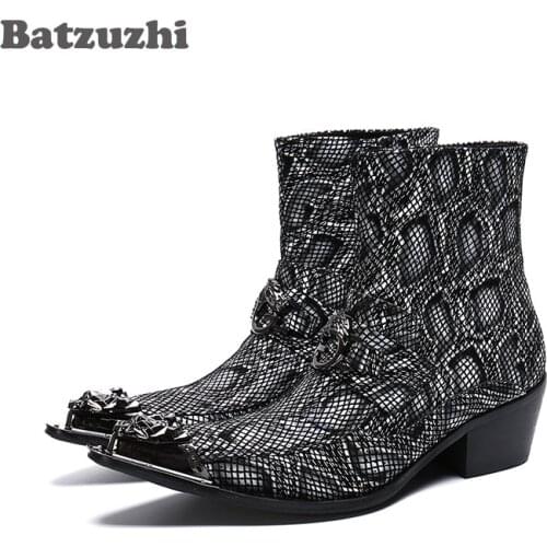 Batzuzhi Western Handsome Men Shoes Pointed Iron Tip Leather Boots Men Ankle Motorcycle Party Bota Masculina, Sizes 38-46, US12