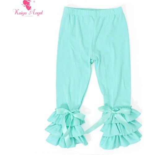 Mint Aqua Girls Icing Leggings Ruffle Baby Pants Bow For Girls 1-8T Spring Yellow Dust pink Kids Leggings Clothes