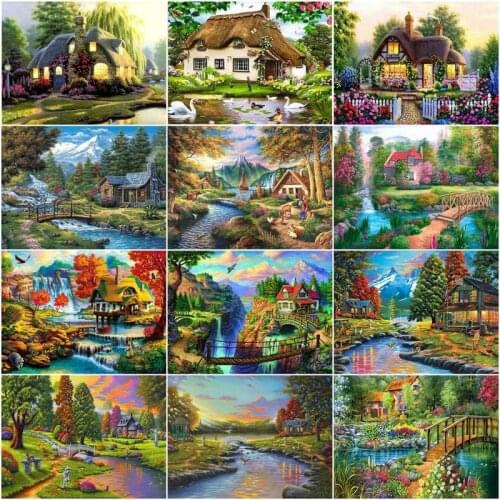 CHENISTORY Painting By Numbers Houses Landscape For Adult Drawing On Canvas Handpainted Gift Picture By Number Natural Kits Home