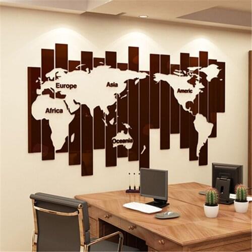 New arrival World map Creative DIY 3D stereo Acrylic wall stickers Modern Living room company office decoration Wall Art Sticker
