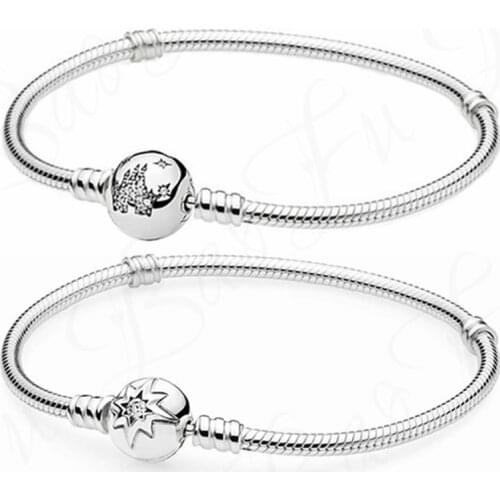 Baofu New 925 Sterling Silver Bracelet Fairytale Castle Shining Star Snake Chain Suitable For Women DIY Fashion Jewelry