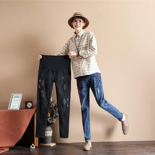 Pregnant Clothes Women Causal Wide Leg Denim Pants Pregnancy Loose Elastic Waist Trousers Pockets Plus Size Baggy Bottoms