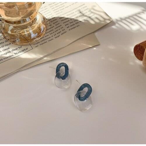 Origin Summer Minimalist Blue Hollow Geometrical Dangle Earring for Women Oval Transparent Arcylic Earring Jewellery Pendientes