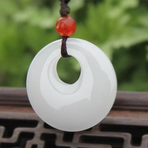 Natural white jade safety buckle pendant necklace carved charm jewellery fashion amulet for men women lucky gifts
