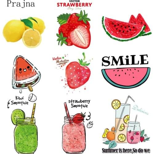 Prajna Iron on Transfer Vinyl Heat Transfers For Clothes T shirt Cute Strawberry Ice Cream Fruit Cartoon Patch Kids Applique DIY