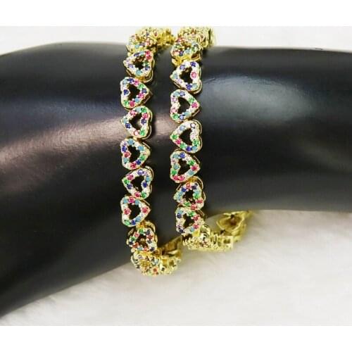 3Pcs Full Colorful Zirconia heart Bracelet Fashion metal Jewelry Bracelet jewelry metal Bracelet Mix color Women bangle 51583