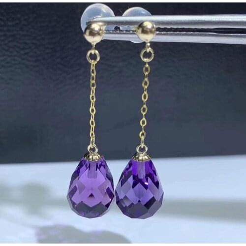 Shilovem 18k yellow piezoelectric amethyst Stud Earrings fine Jewelry women trendy party classic new plant 8*11mm myme0811686z