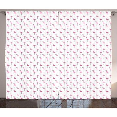 Pink Flamingo Curtains Minimal Bird Stands on One Leg Satin Fabric Drapes for Living Room Bedroom 2 Panel Window Set