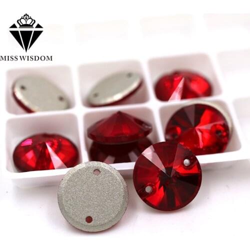 Hot selling High quality flatback glass sew on rhinestones double hole Round Red crystal rhinestone diy clothing accessories