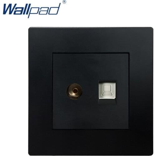 TV DATA Socket Television RJ45 Black PC Panel Wallpad Luxury Wall Power Electrical Outlet Sockets