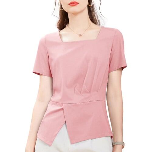 New Asymmetrical T Shirt Women Square Collar Short Sleeve T-shirt Cotton 2021 Summer Tops Womens Clothes Korean Tee Shirt Femme