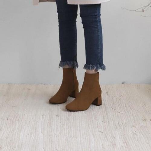 Ladies Suede Nude Boots 5 Colors Fashion Round Head Thick Heel 4CM/6CM Zipper High Heel Womens Shoes Size 33-42