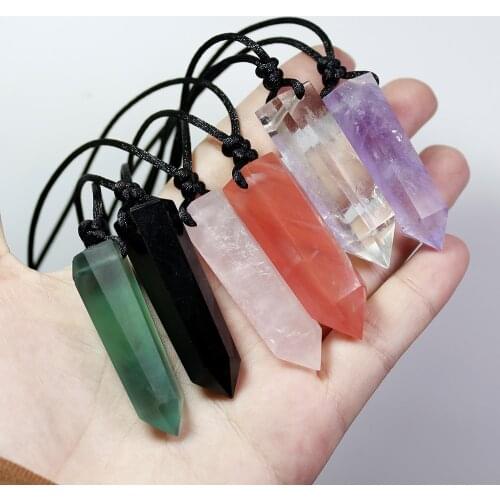 1pc Healing Crystal Point Chakra Pendants Hexagonal Quartz Crystals Bullet Shape Stone DIY Pendulum Beads Jewelry Rough Polished