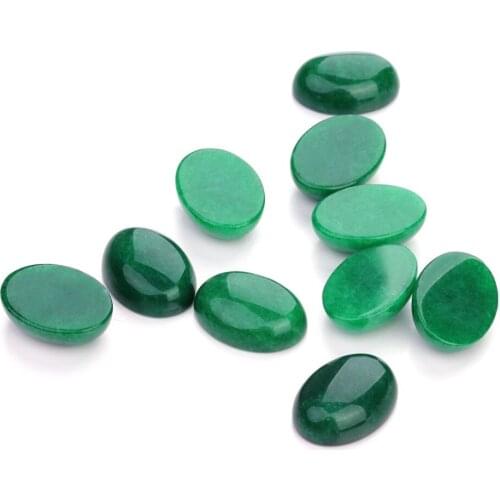 10pcs/lot 18x25mm Oval Natural Stone Cabochons Flat Round Green Crystal Quartz Cabochon Cameo For Jewelry Settings Blank Base
