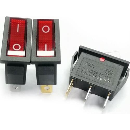 10PCS/Lot KCD3-101N KCD2 AC Power Rocker boat Switch Red light 2 Files 3Pin 15A/250V