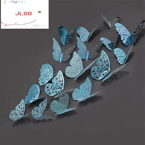 12pcs/set 3D Indigo Hollow Butterfly Wall Sticker Decoration living room window Home Decor Wedding Butterflies Decal stickers