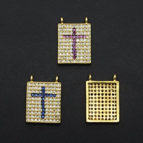 16x11mm 100% CZ Zircon DIY Jewelry Square Cross Connectors Charm Wholesale OEM Order Accepted Factory Sale