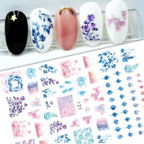 3D Nail Sticker Decals Self-adhesive Stickers for Nails Square Color Flower Grass Leaf Stickers for Manicure Nail Art Decoration