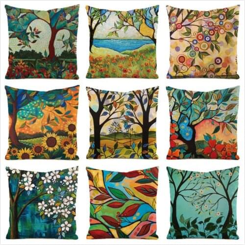 45cm*45cm **Colorful tree** Inimitated Silk Fabric Throw Pillow Covers Couch Cushion Cover Home Decorative Pillows Pillow Case