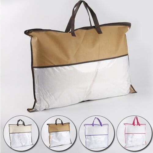 5Sizes Large Portable Clothes Storage Bag With Handle Non-Woven Blanket Quilt Organizer Anti-dust Pack Clear Window Tote Handbag