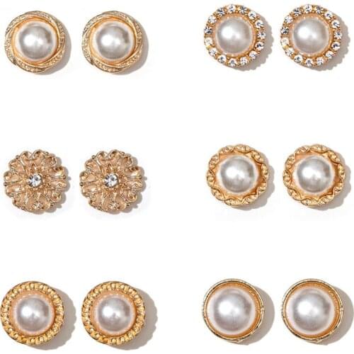 6 Pairs of Simple Retro Romantic Stud Earrings Pearl Earrings Set Female Net Red Temperament Korean Ear Jewelry
