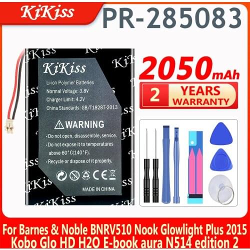 KiKiss 2050mAh PR-285083 Battery for Barnes & Noble BNRV510 Nook Glowlight Plus 2015 Kobo Glo HD H2O E-book Aura N514 Edition2