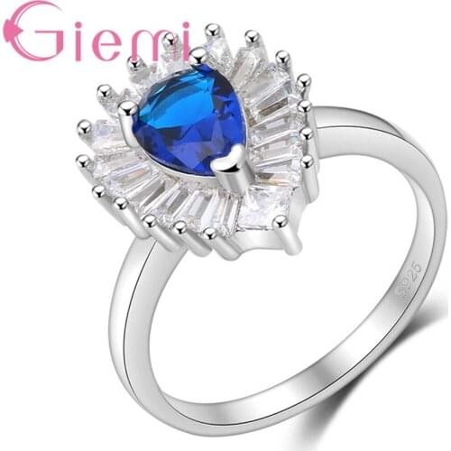 Shiny Exaggerate Water Drop Finger Ring Full Zircon Crystal 925 Sterling Silver-Silver-Jewelry for Ladies Green/Blue Option