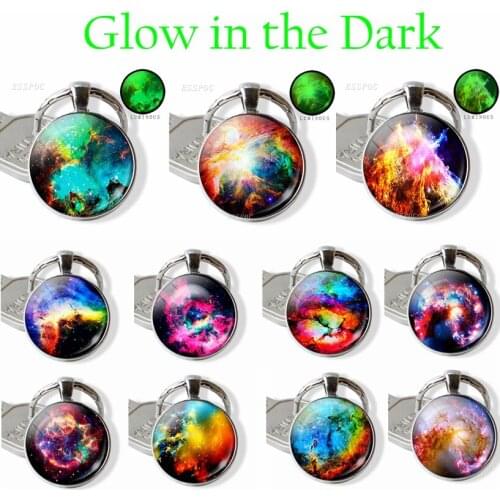 Color Nebula Luminous Glass Cabochon Convex Jewelry Pendant Keychain Key Chain Astro Universe Fashion Galaxy Creative Gifts