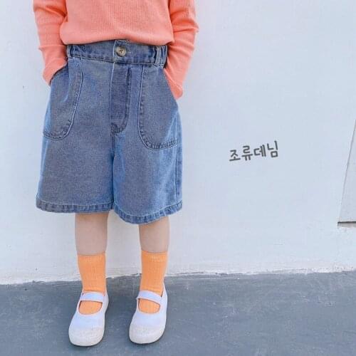 Childrens Boys Knee Length Pants 2020 Spring Summer New Boys Girls Denim Mid Pants Toddler Girls Casual Wide Leg Pants Jeans