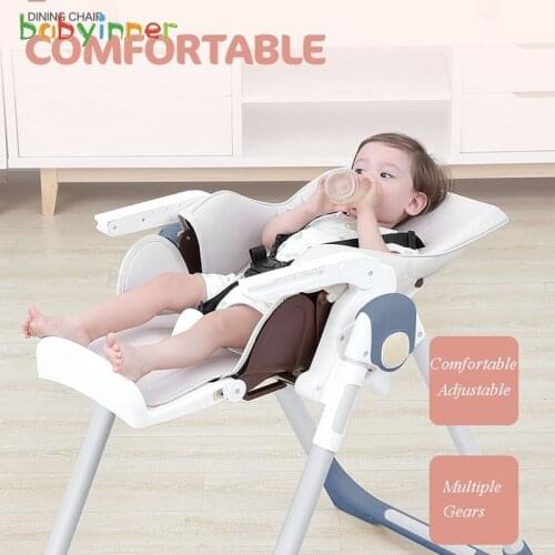 Babyinner Kids Feeding Chair Universal Wheel PU Seat Portable Infant Eating Table for Children Foldable Baby High Stool 0-4Y