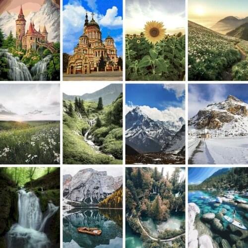 GATYZTORY Framed Nature Paint By Numbers For Adults landscape Picture Canvas painting Paint by numbers Home Decor