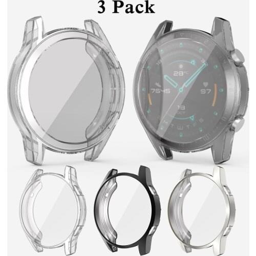 3 Packs TPU Flexible Cover for Huawei Watch GT 2 46MM Case Soft Thin Scratchproof Durable Bumper Protective Shell Accessories
