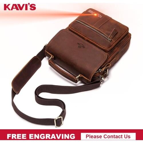 KAVIS 2021 New Fashion Genuine Leather Shoulder Bag Small Messenger Bags Men Travel Crossbody Bag Handbags Men Coffee/Small Bag