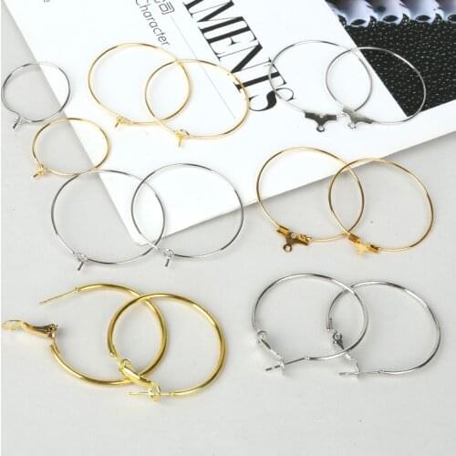 10-100pcs/lot 20 24 30 40mm Gold Silver Earrings Hoops Big Circle Ear Wire Hoops Earrings Wires For DIY Jewelry Making Findings