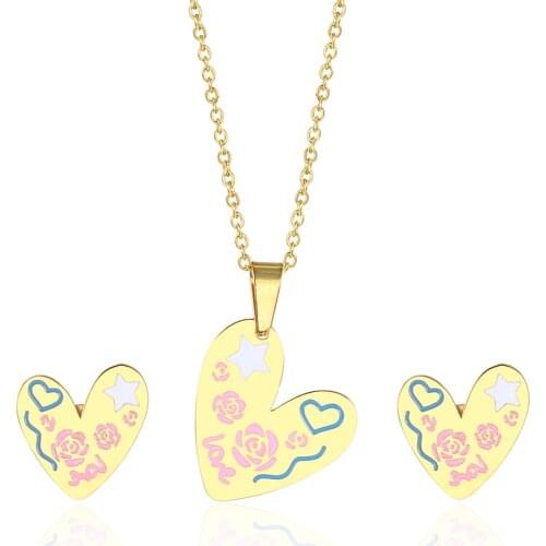 OUFEI Stainless Steel rose gold Woman Necklace Earrings Set Heart-shaped Necklace Earrings Set For Lovers Gifts Women Jewelry
