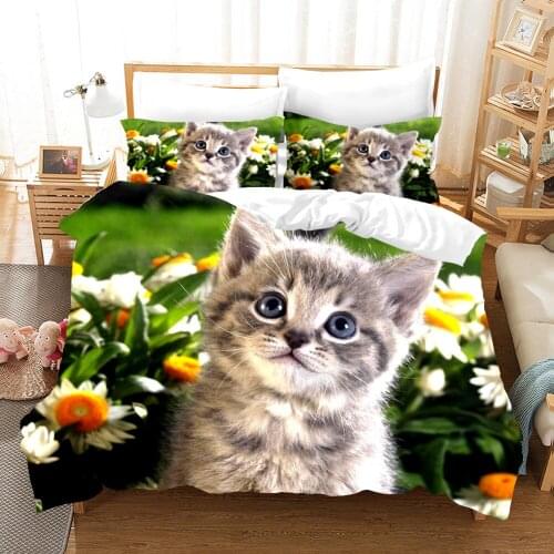 Lovely Cat And Flower Printed Bedding Set 2/3pcs Pillowcase Adults Kids Bed Sets Home Textile Cute Animal Duvet Cover