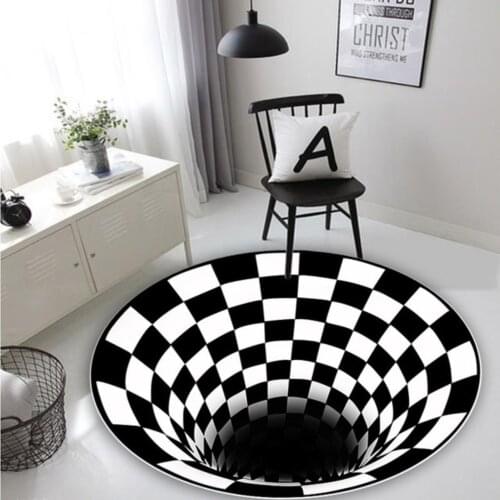 3D Illusion Black White Carpet Areas Rug Non-slip Floor Mat Rug Abstract Geometric Optical Living Room Bedroom vortex rug
