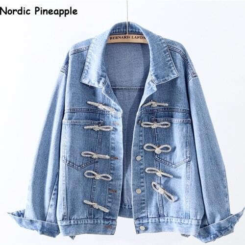 Vintage Blue Loose Short Denim Jacket Women Outerwear Autumn Fashion Bow Long sleeve Jeans Jackets Coat Female Chaquetas Mujer