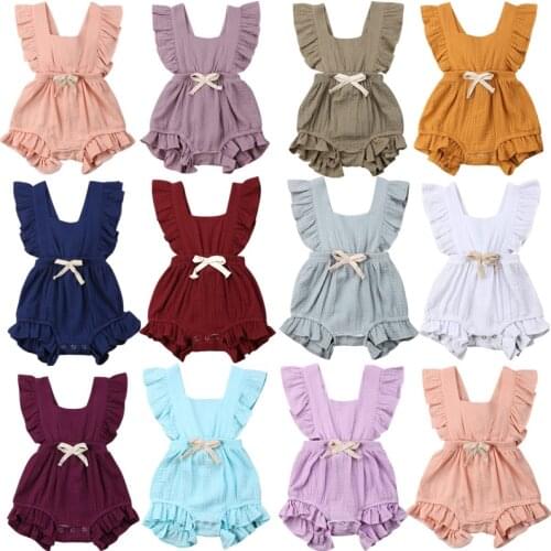 0-24M Summer Newborn Baby Girls Ruffle Solid Color Romper Jumpsuit Outfits Sunsuit Baby Clothing