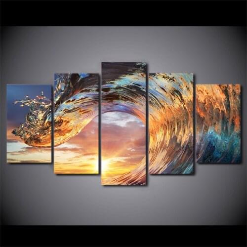 Anvas Frame Modular Home Decoration On Wall Art 5 Panel Sunset Surfing Living Room HD Printed Modern Picture Posters Painting